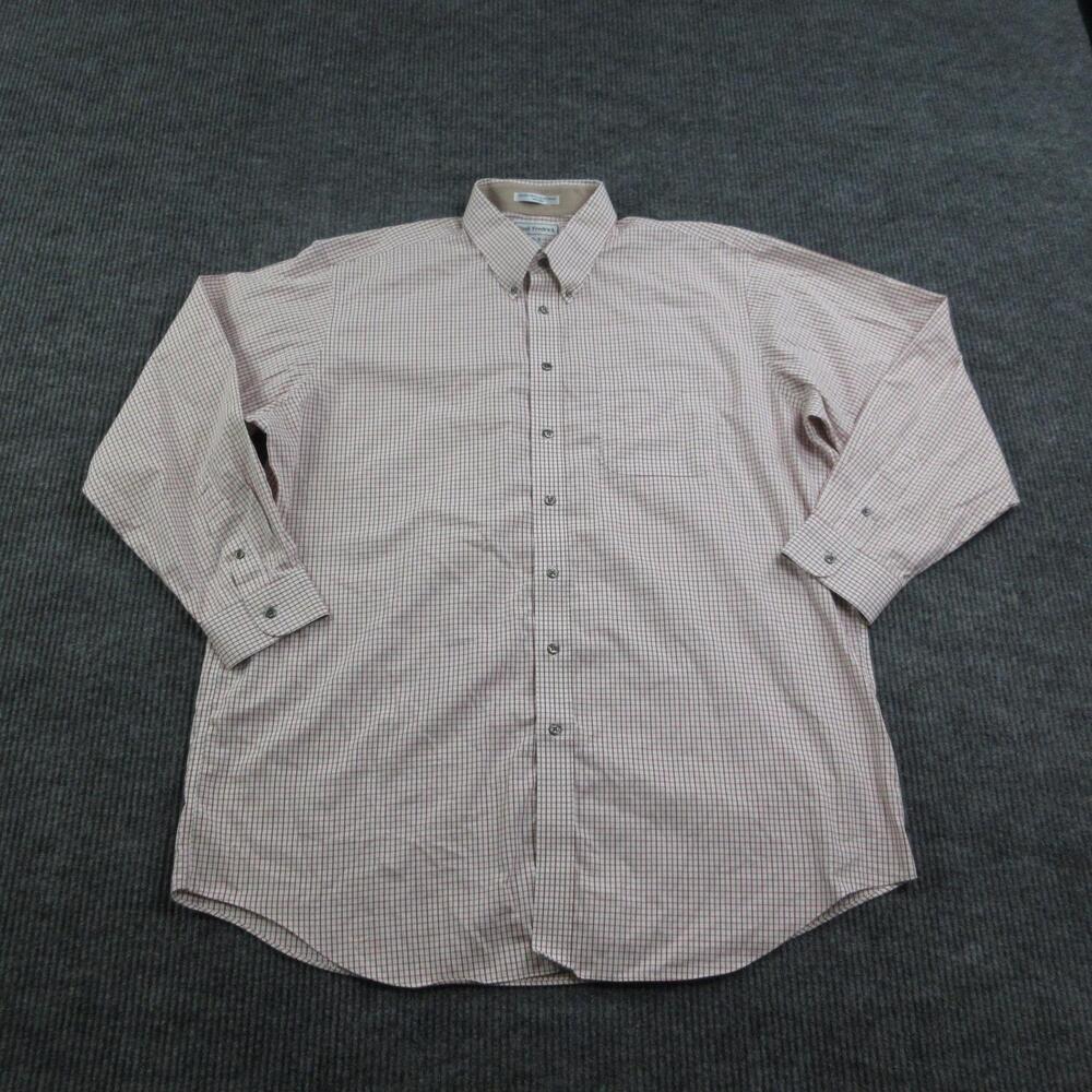 Paul Fredrick Dress Shirt Mens 18.5 36/37 White Brown Red Check Classic Non-Iron